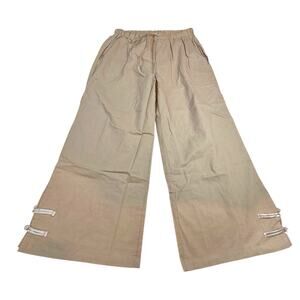 NWOT Khaki Elastic Waist Pants Side Pocket Light Weight Cotton Toggle Trim